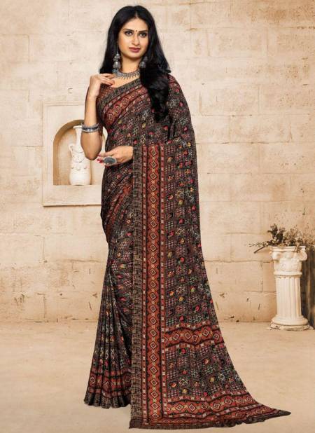 Brown Colour SUSHMA GRACE Fancy Designer Ethnic Wear Slim Crape Printed Latest Saree Collection 35001 A